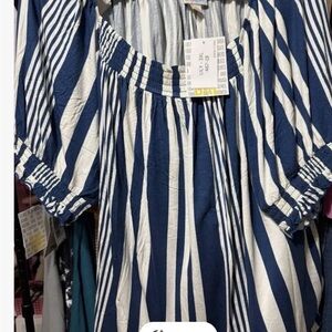 LuLaRoe Blue and White Striped Blouse